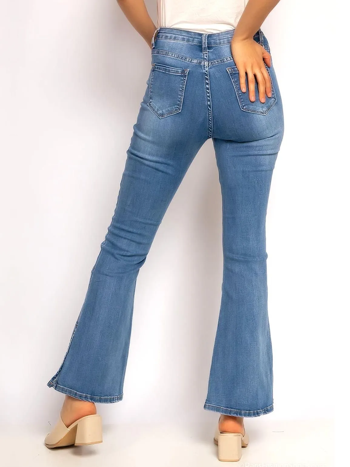 Side Slit Stretch Denim Bootcut Jeans, UK Sizes 6 to 14