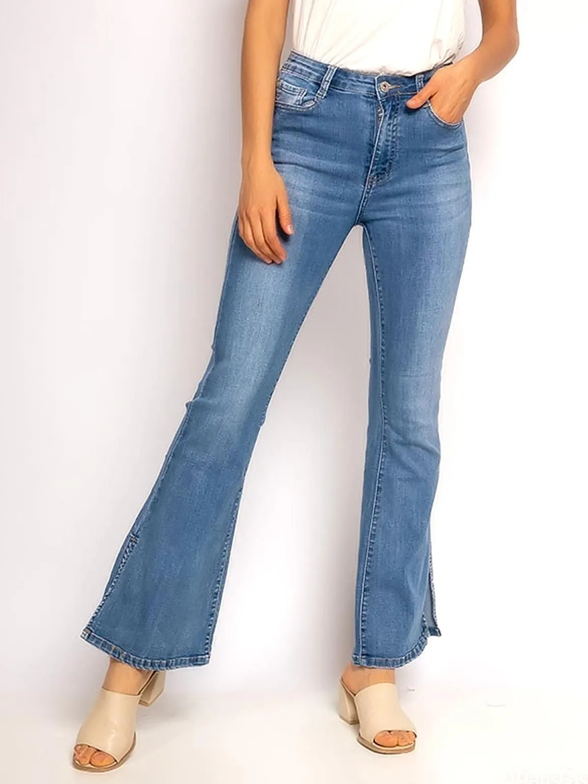 Side Slit Stretch Denim Bootcut Jeans, UK Sizes 6 to 14