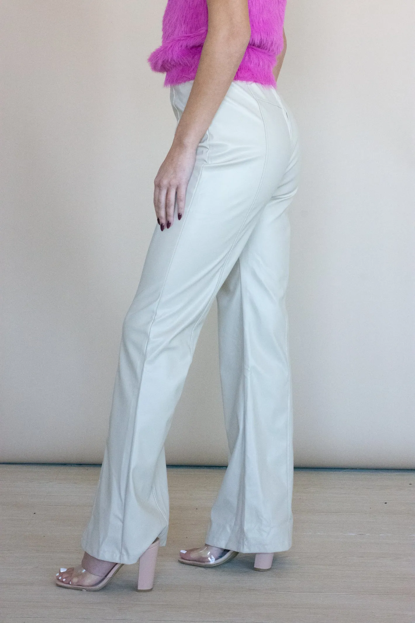 Slipped My Mind Cream Faux Leather Pant