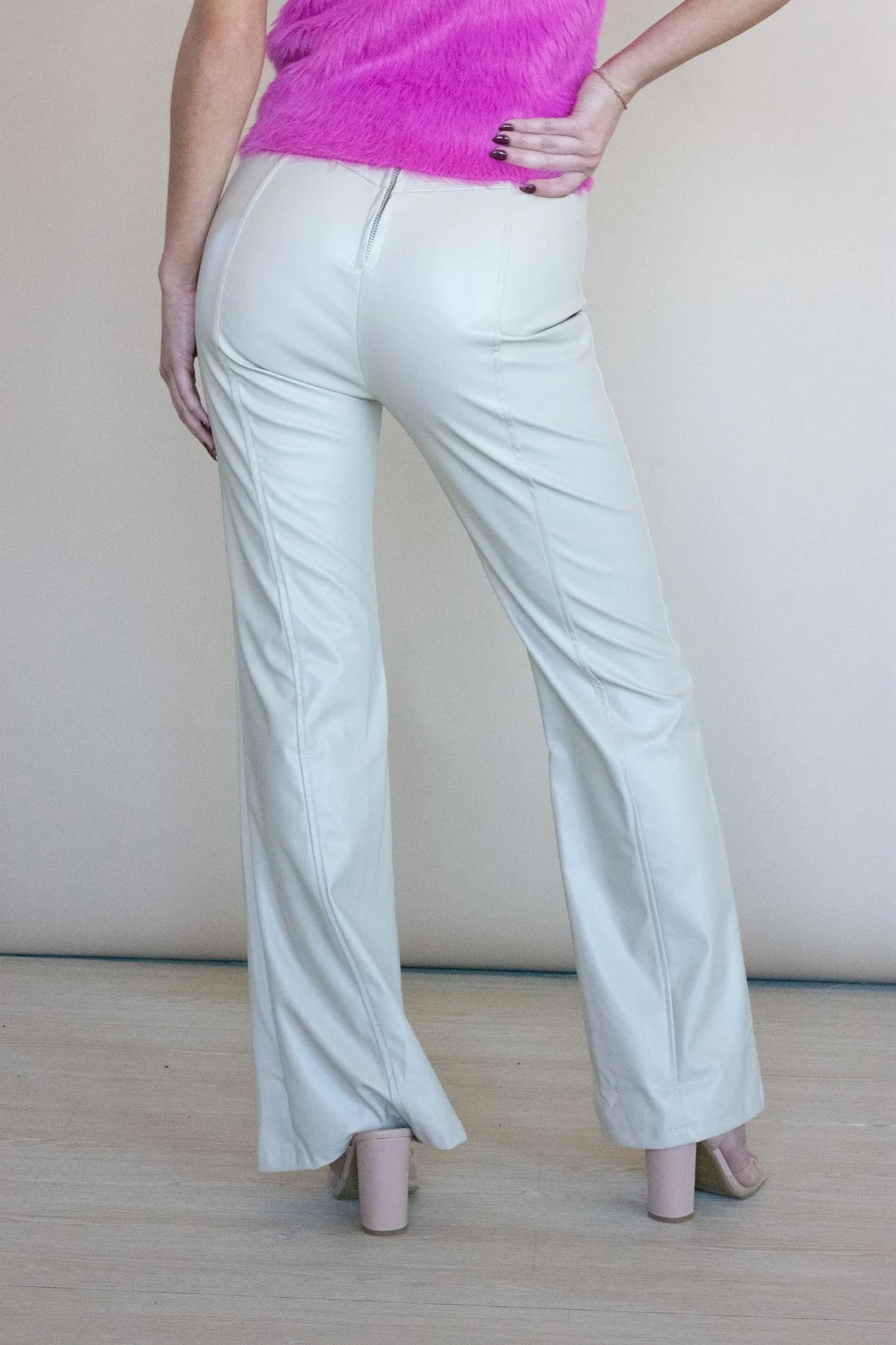 Slipped My Mind Cream Faux Leather Pant