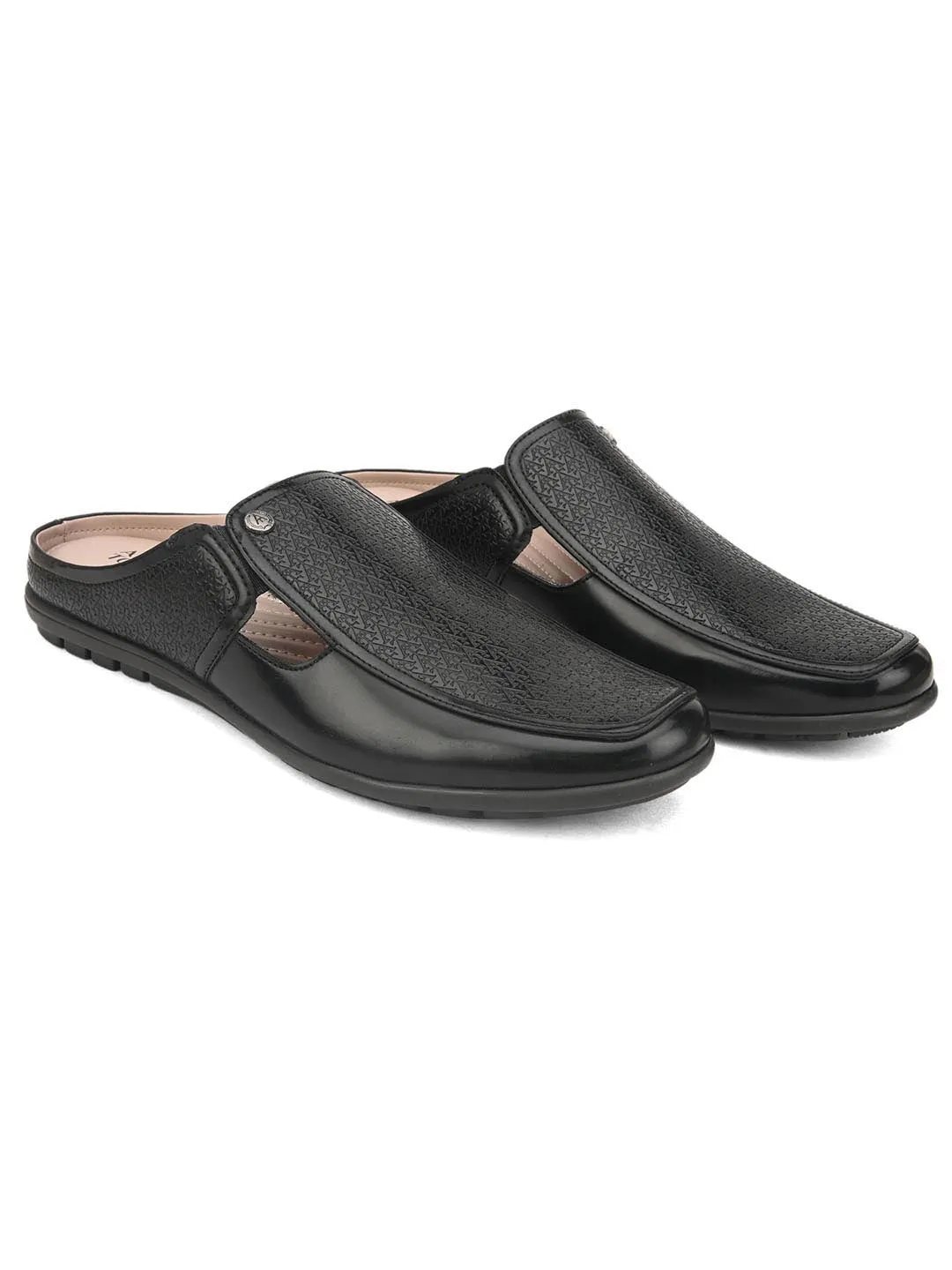 Solid Black Ethnic mules for men