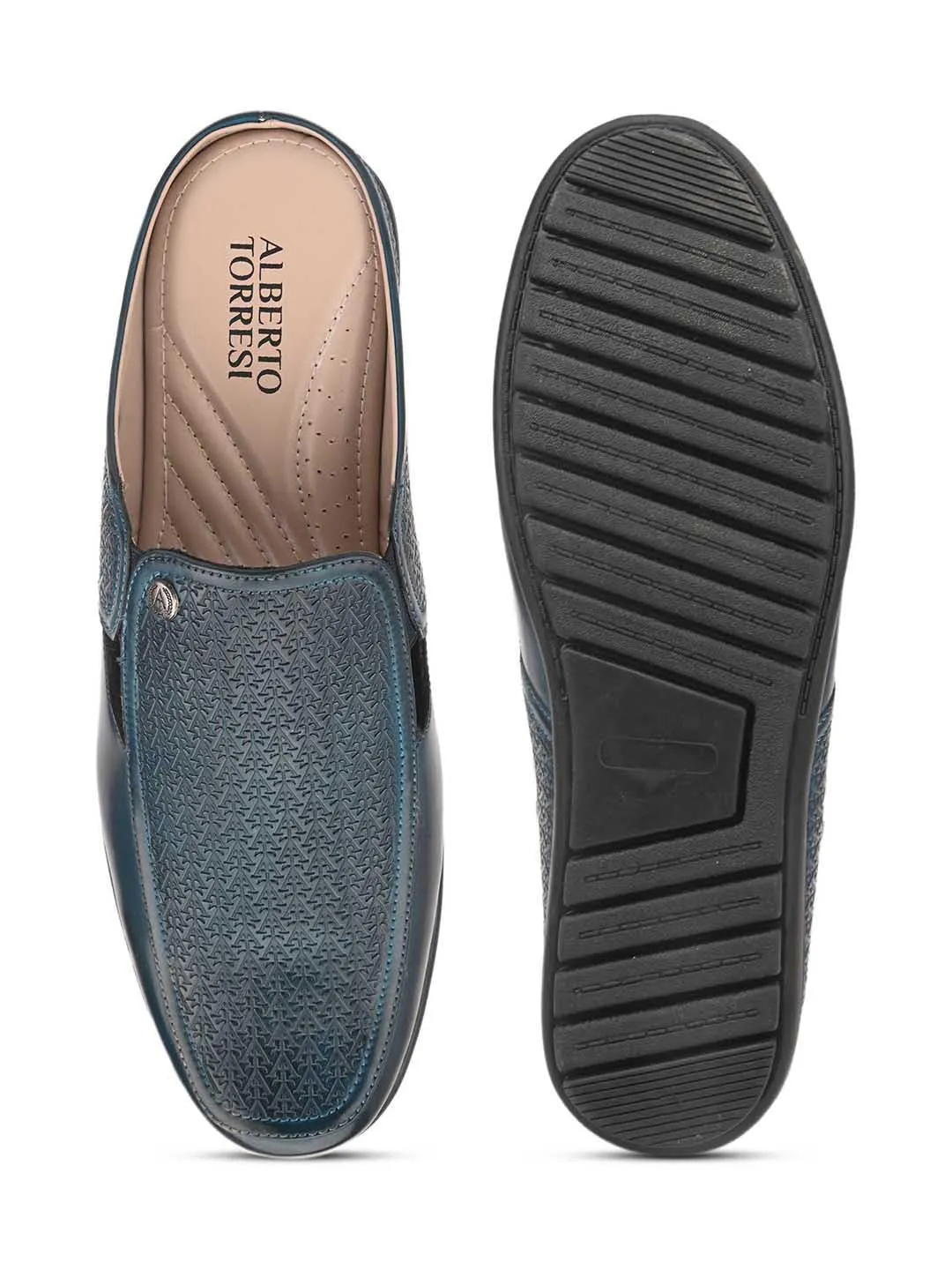 Solid Blue Ethnic mules for men