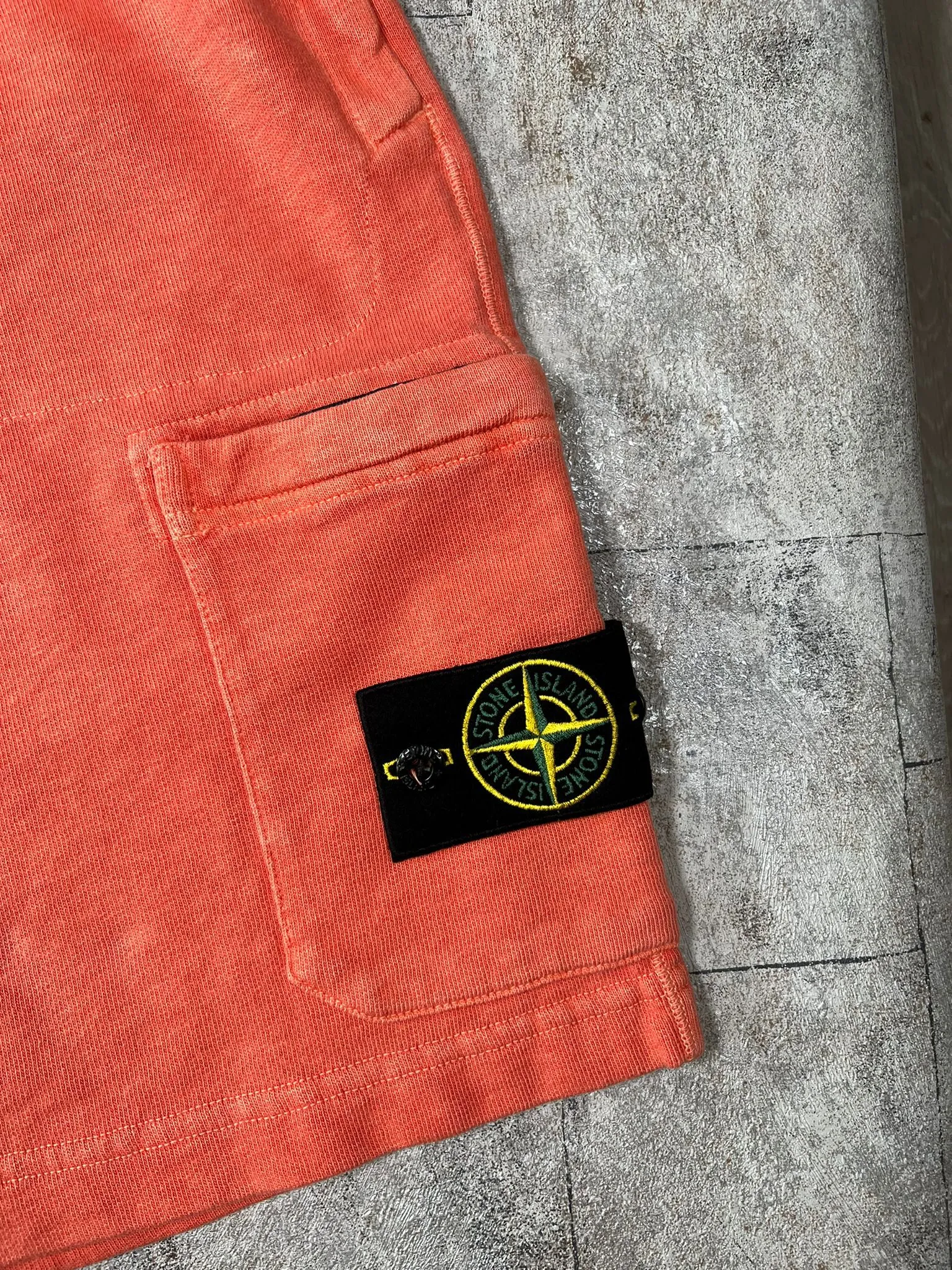 STONE ISLAND MALFILE’ FLEECE, GARMENT DYED ‘OLD’ EFFECT SHORTS