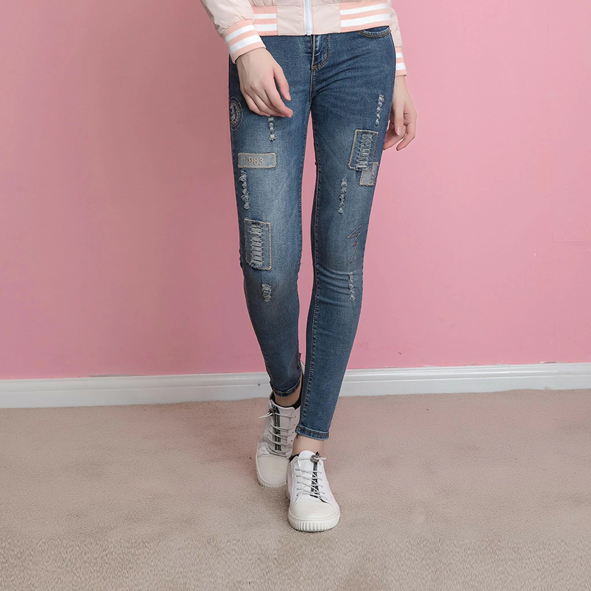 Stretch Skinny Ripped Jeans