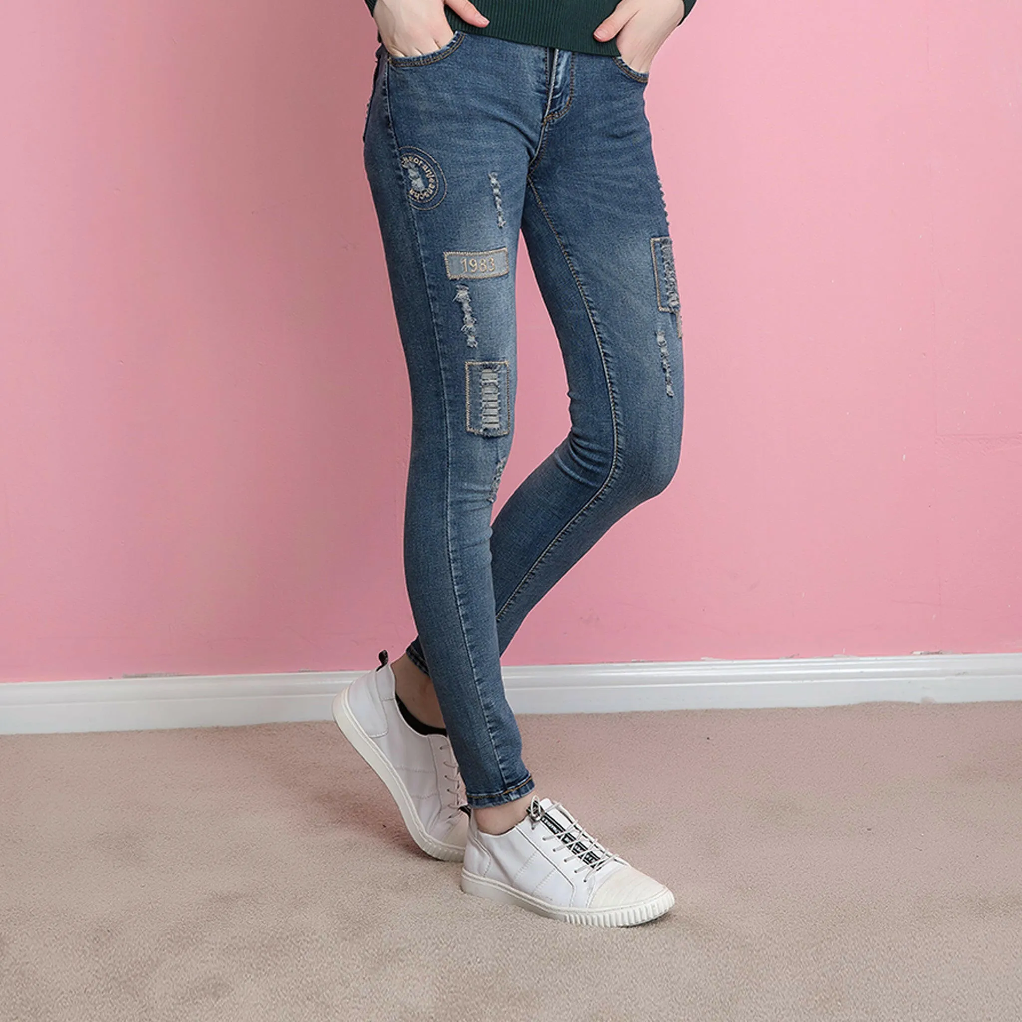 Stretch Skinny Ripped Jeans