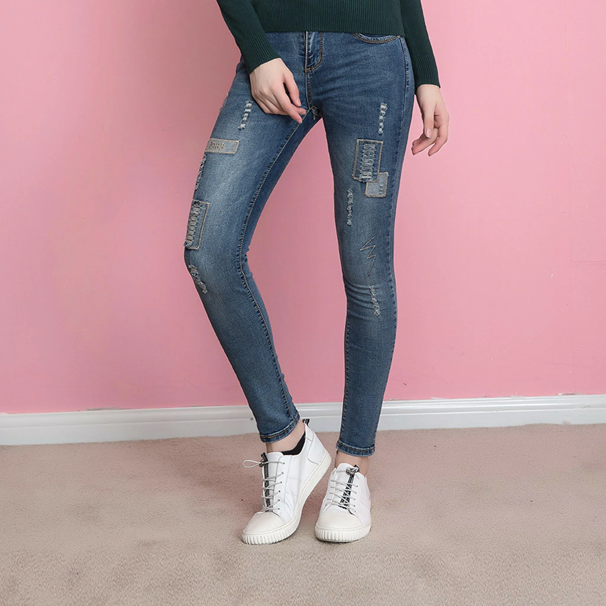 Stretch Skinny Ripped Jeans