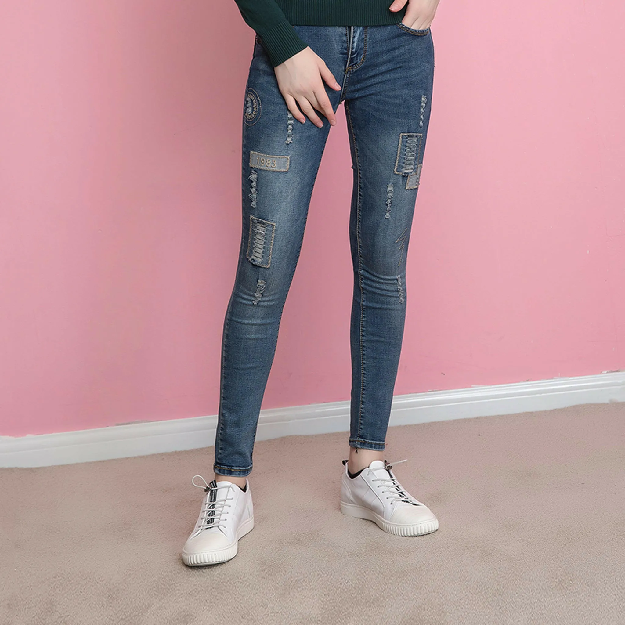 Stretch Skinny Ripped Jeans