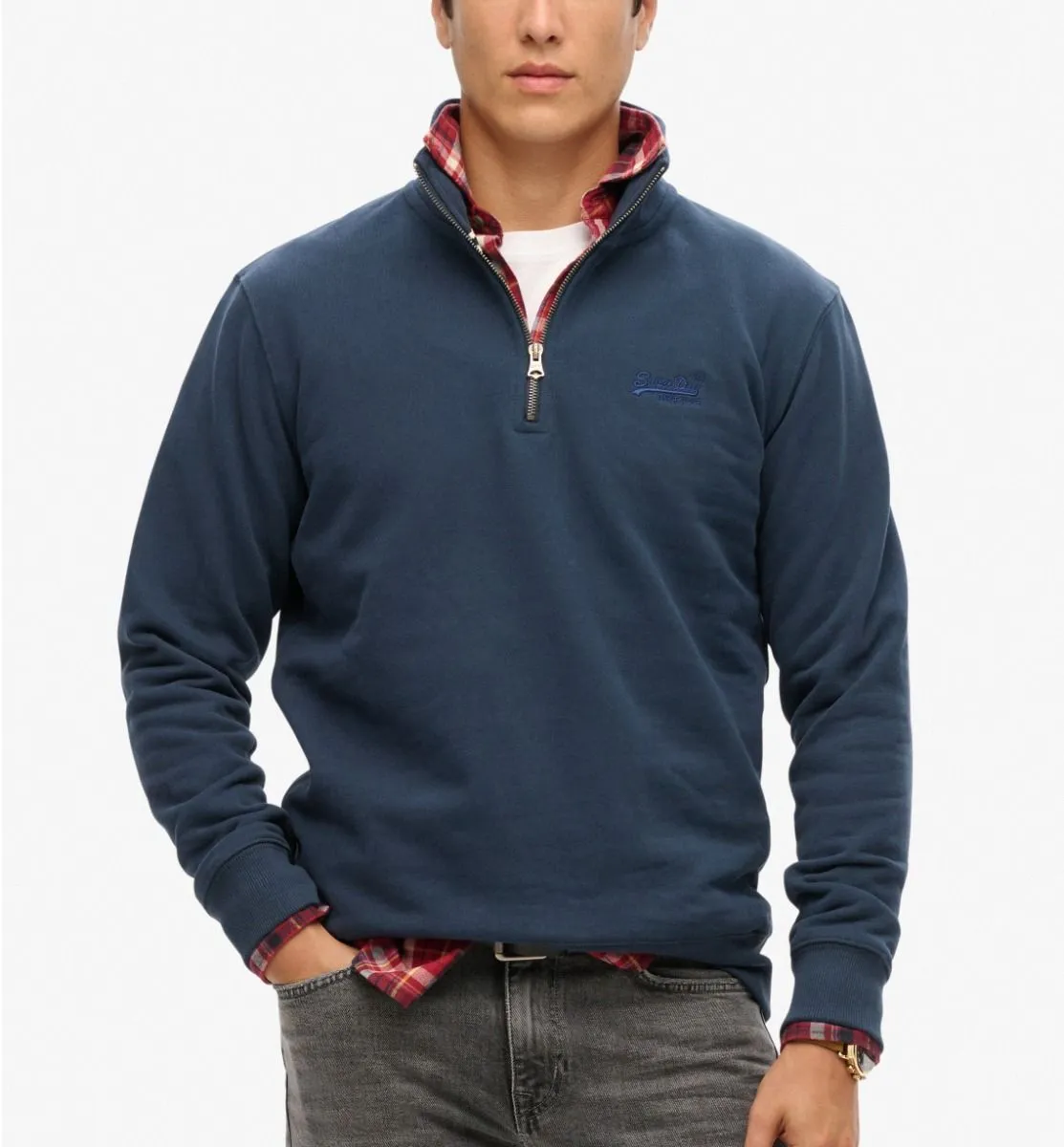 Superdry Essential Logo Henley 1/4 Zip Sweatshirts Lauren Navy