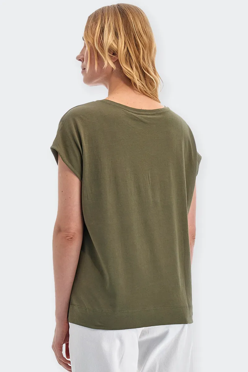 T-SHIRT MANICA CORTA IN COTONE VERDE MILITARE