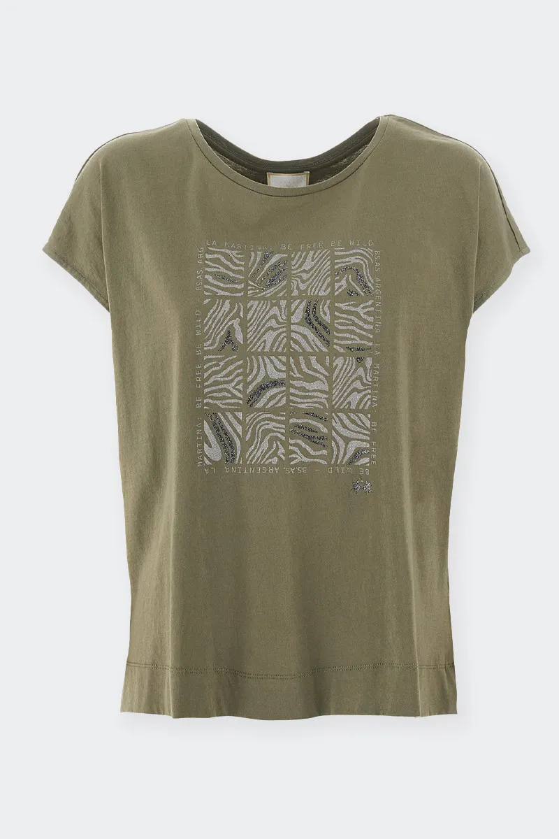 T-SHIRT MANICA CORTA IN COTONE VERDE MILITARE