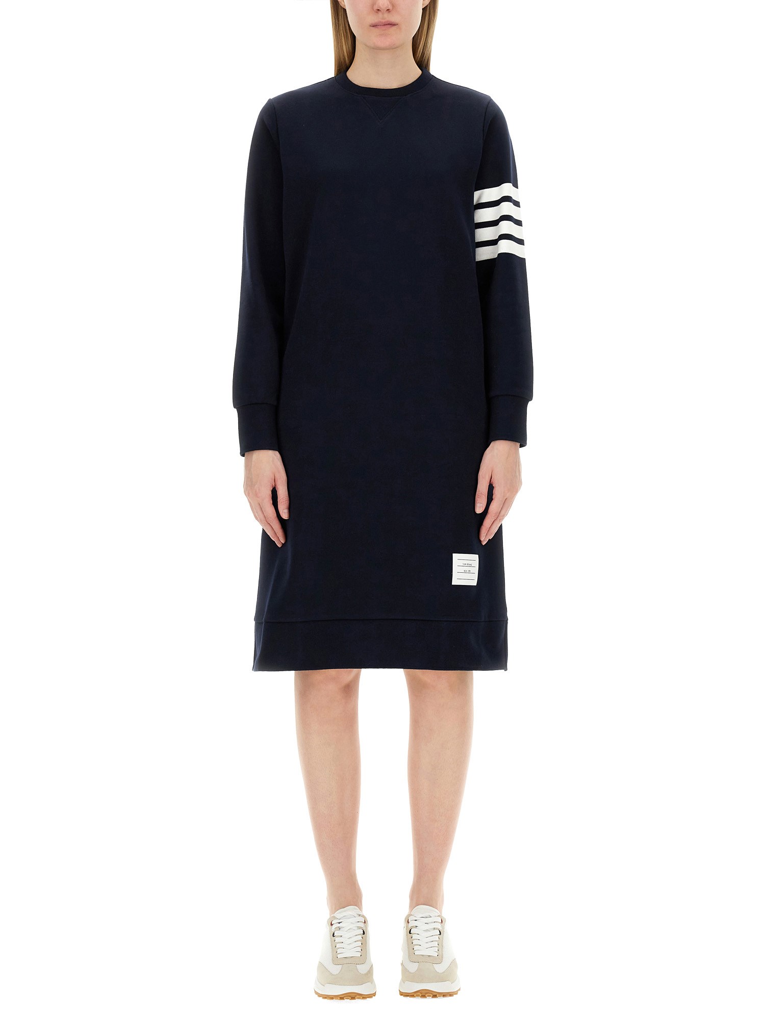 THOM BROWNE    COTTON FLEECE DRESS WITH 4-BAR DETAIL