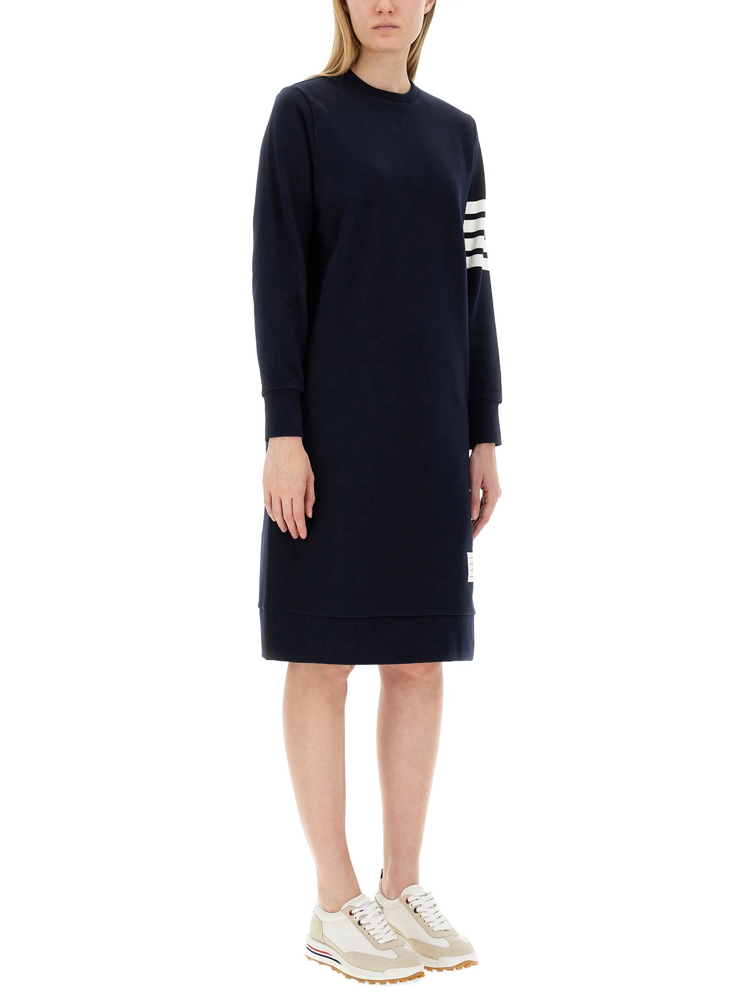 THOM BROWNE    COTTON FLEECE DRESS WITH 4-BAR DETAIL