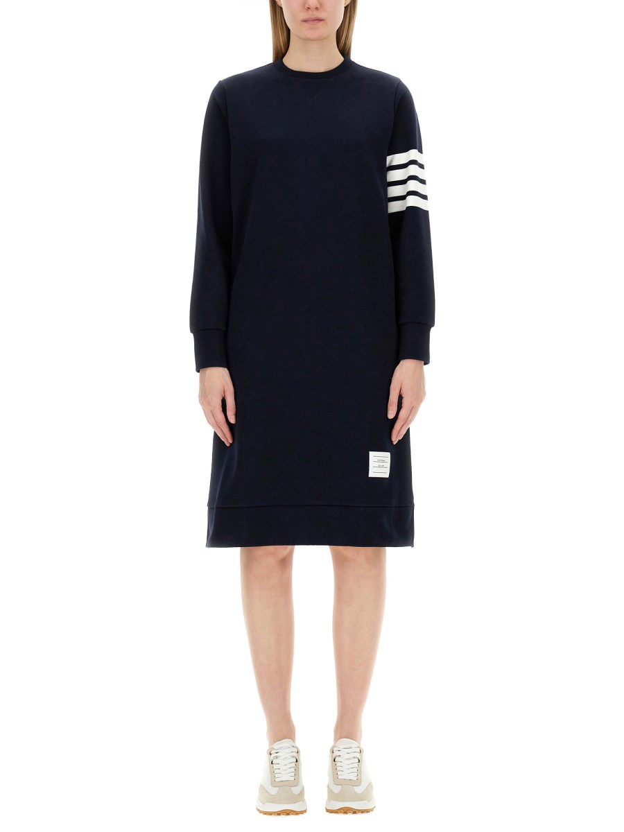 THOM BROWNE    COTTON FLEECE DRESS WITH 4-BAR DETAIL