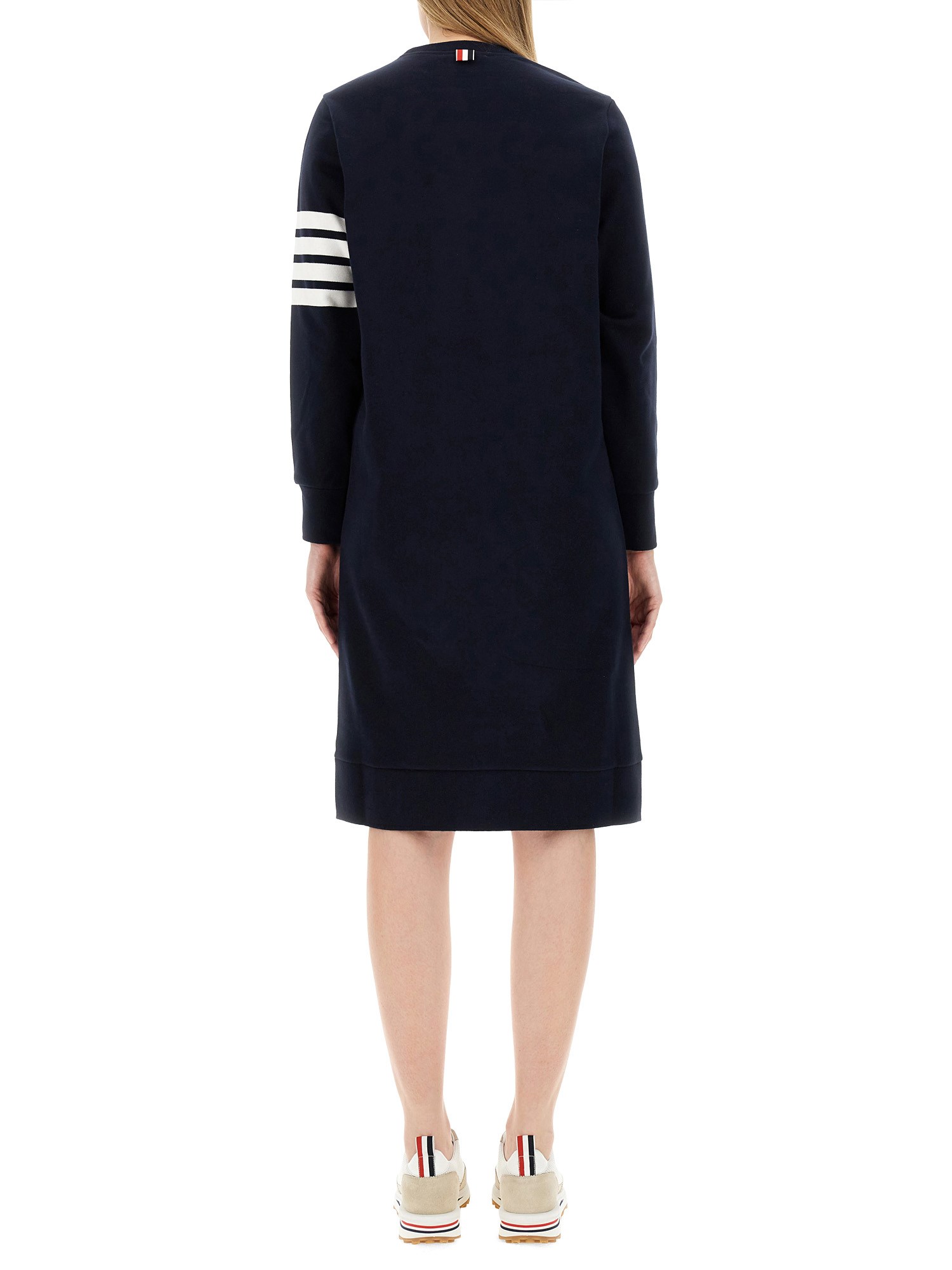 THOM BROWNE    COTTON FLEECE DRESS WITH 4-BAR DETAIL