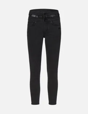 Triple Waistband Skinny Jeans with Leather Belt