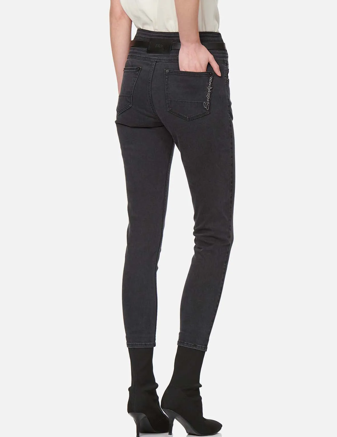 Triple Waistband Skinny Jeans with Leather Belt