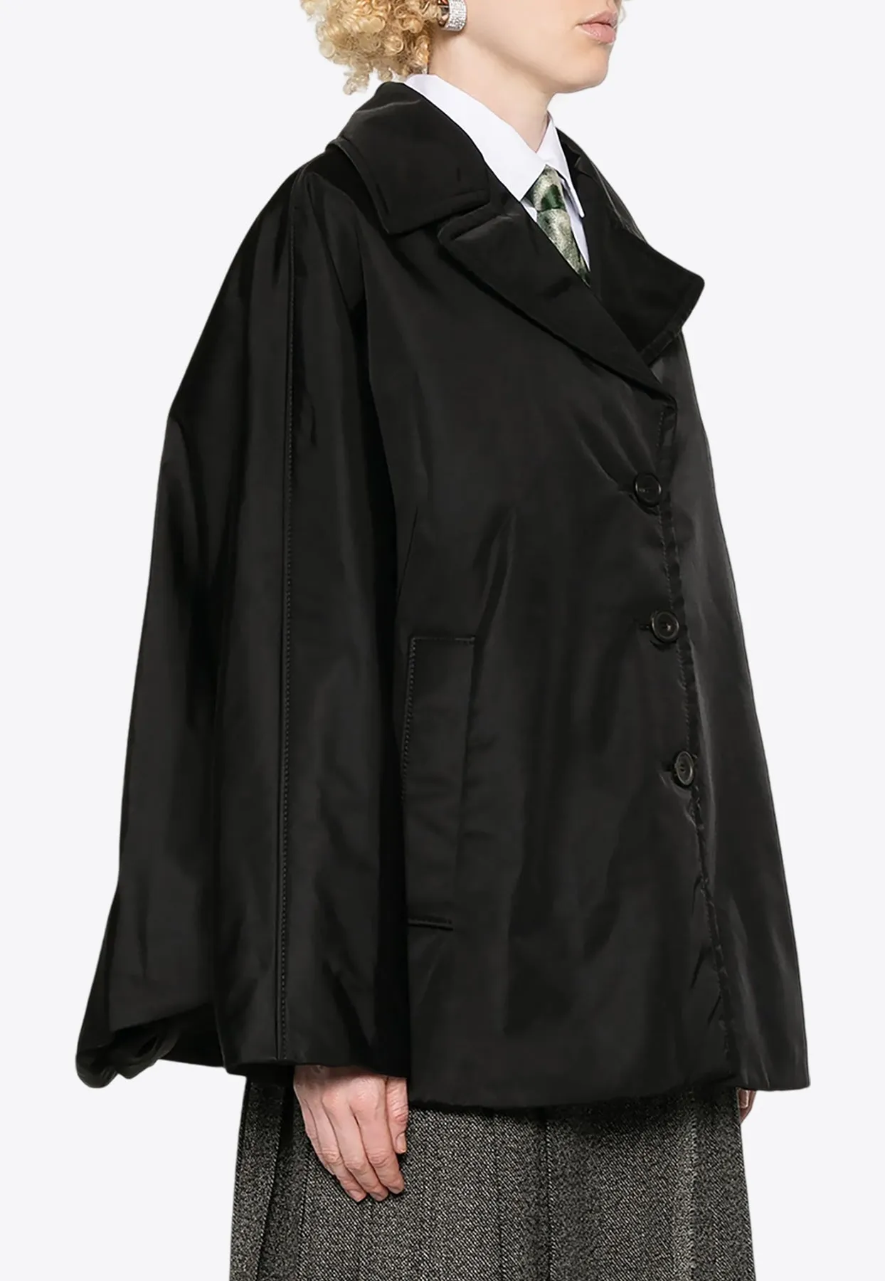 Twill Single-Breasted Cape Coat