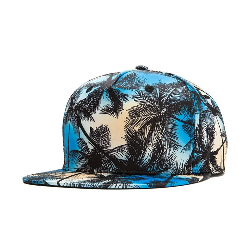 Unisex Summer Casual Coconut Tree Print Flat Brimmed Snapback Baseball Cap