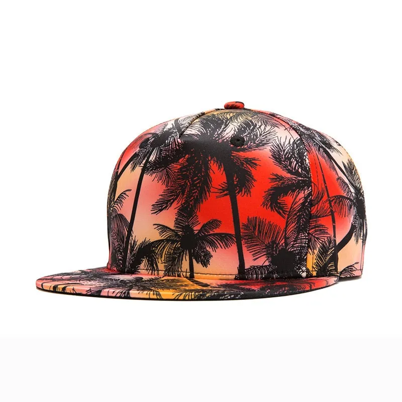 Unisex Summer Casual Coconut Tree Print Flat Brimmed Snapback Baseball Cap