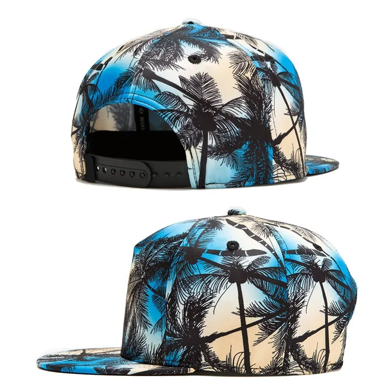 Unisex Summer Casual Coconut Tree Print Flat Brimmed Snapback Baseball Cap