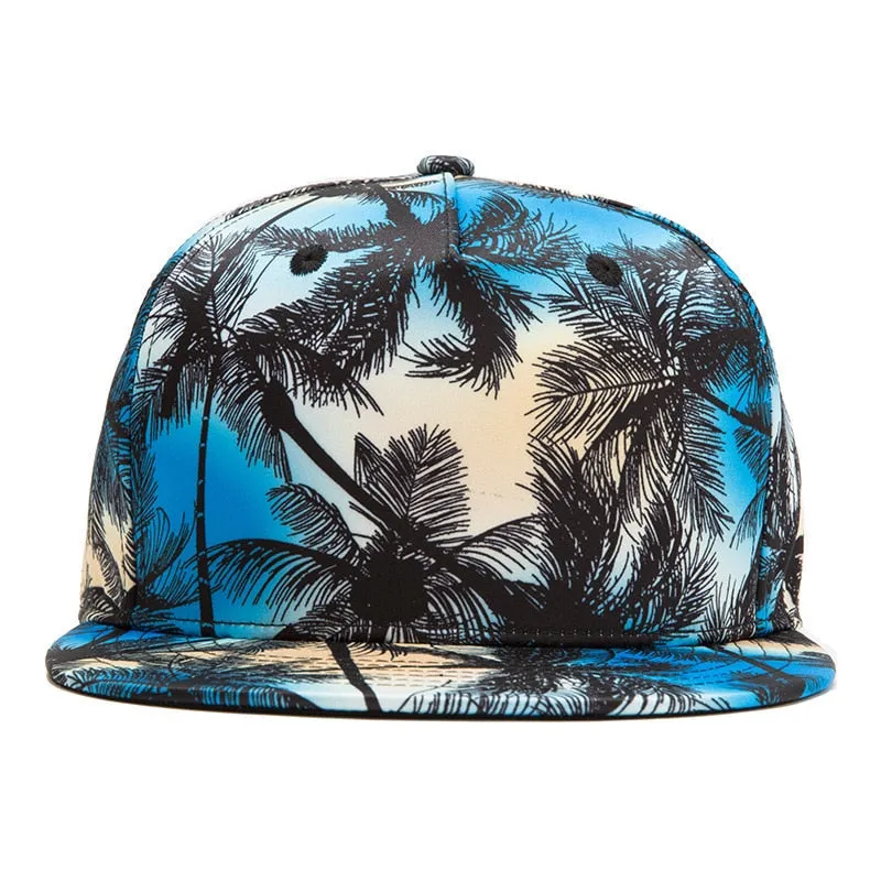 Unisex Summer Casual Coconut Tree Print Flat Brimmed Snapback Baseball Cap