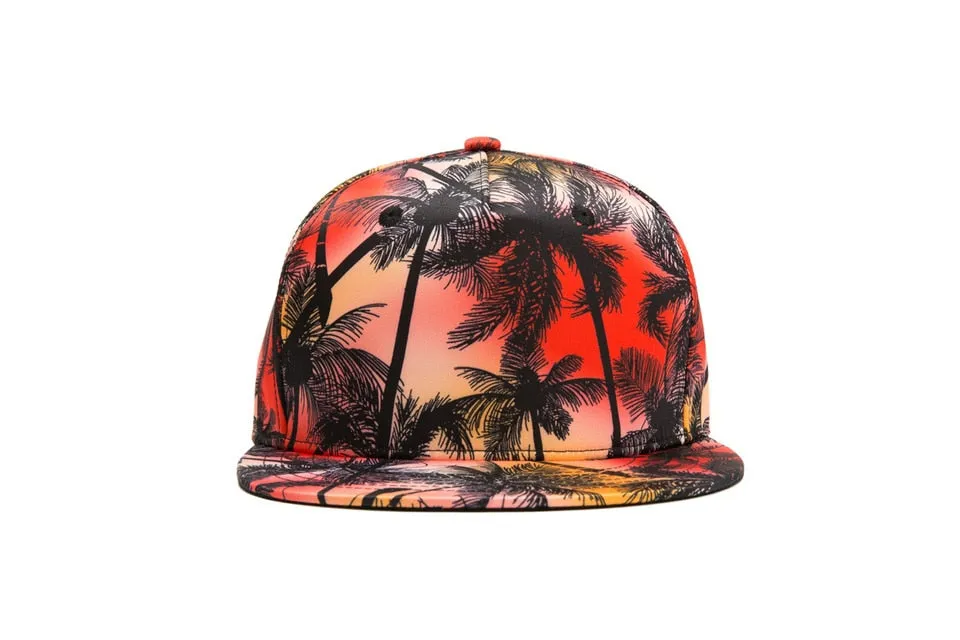 Unisex Summer Casual Coconut Tree Print Flat Brimmed Snapback Baseball Cap