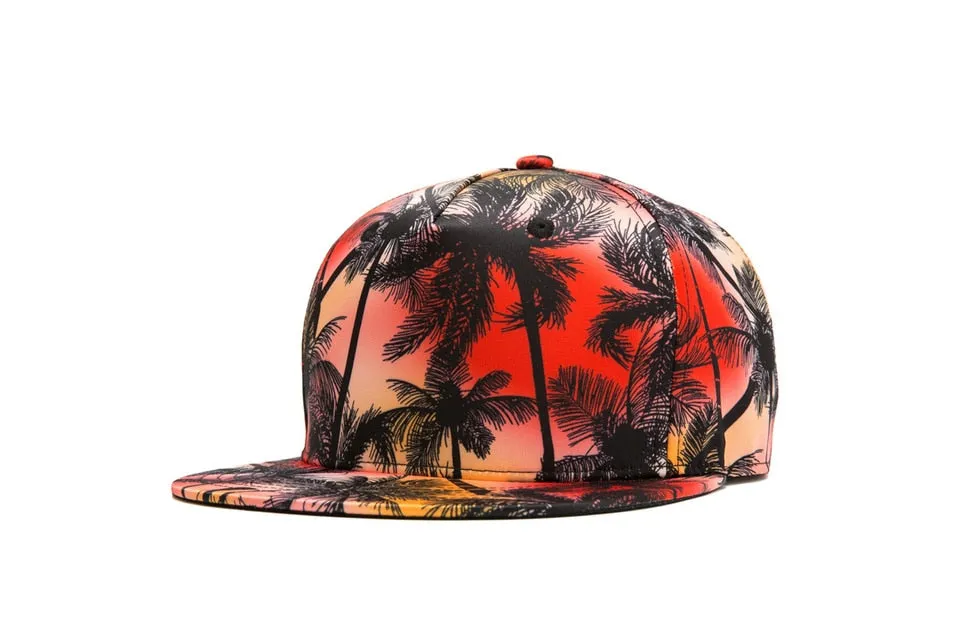 Unisex Summer Casual Coconut Tree Print Flat Brimmed Snapback Baseball Cap