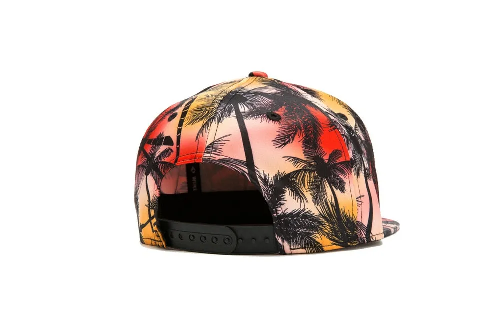 Unisex Summer Casual Coconut Tree Print Flat Brimmed Snapback Baseball Cap