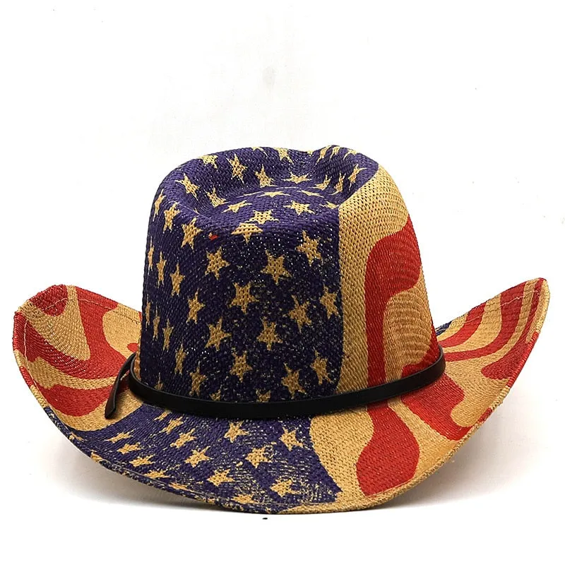 Unisex Summer Outdoor Paper Straw Wide Brim Western Cowboy Hat