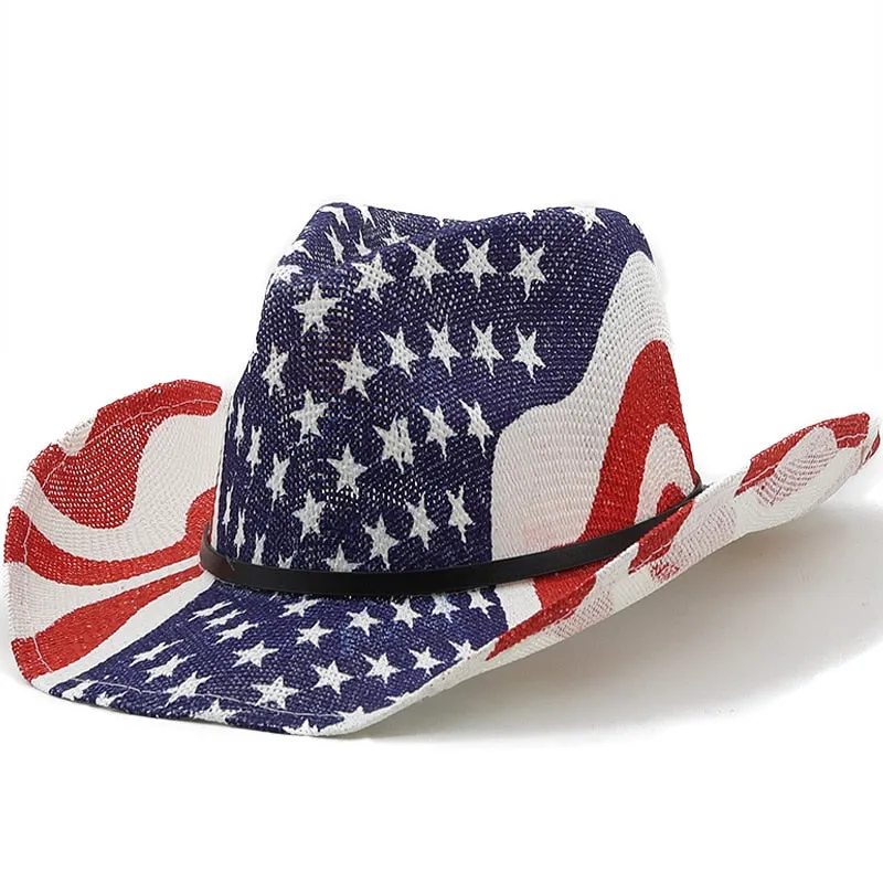 Unisex Summer Outdoor Paper Straw Wide Brim Western Cowboy Hat