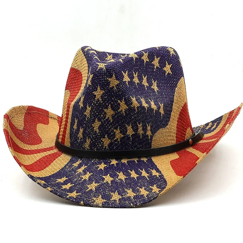 Unisex Summer Outdoor Paper Straw Wide Brim Western Cowboy Hat