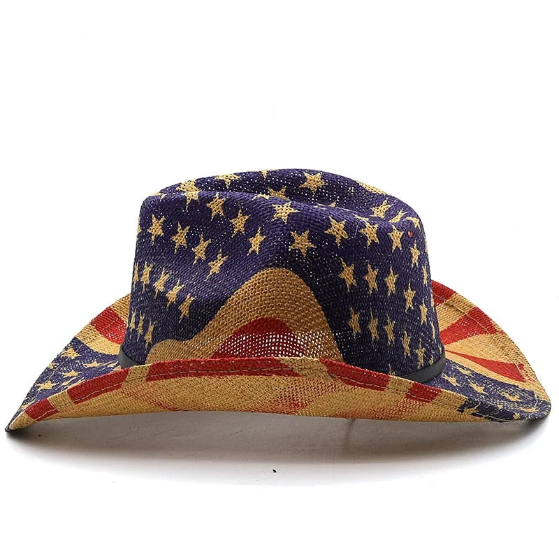 Unisex Summer Outdoor Paper Straw Wide Brim Western Cowboy Hat