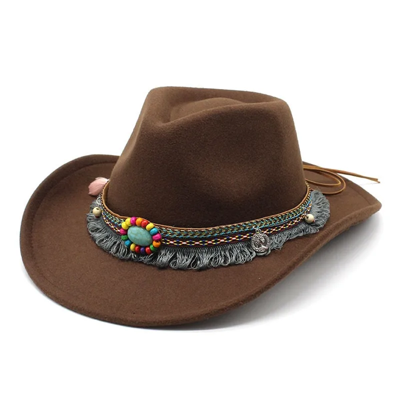 Unisex Western Polyester Solid Color Braided Belt Cowboy Jazz Cap