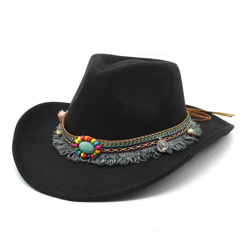 Unisex Western Polyester Solid Color Braided Belt Cowboy Jazz Cap