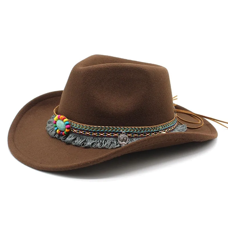 Unisex Western Polyester Solid Color Braided Belt Cowboy Jazz Cap