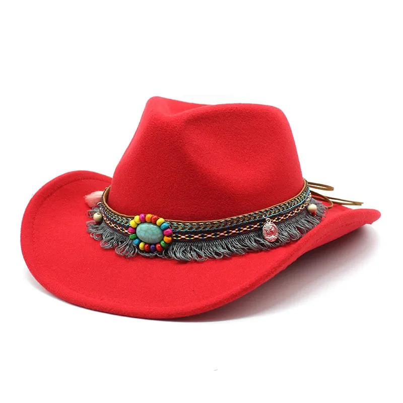 Unisex Western Polyester Solid Color Braided Belt Cowboy Jazz Cap