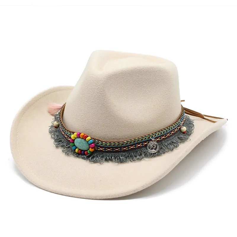 Unisex Western Polyester Solid Color Braided Belt Cowboy Jazz Cap