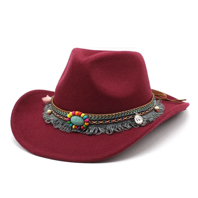 Unisex Western Polyester Solid Color Braided Belt Cowboy Jazz Cap