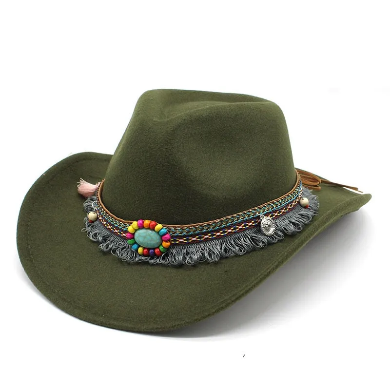 Unisex Western Polyester Solid Color Braided Belt Cowboy Jazz Cap