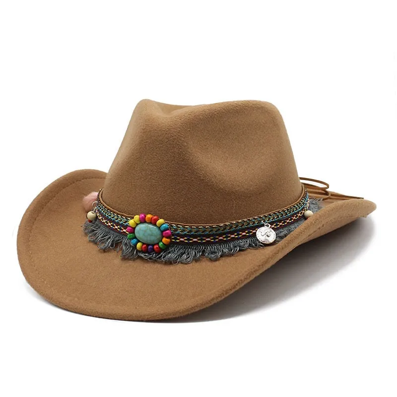 Unisex Western Polyester Solid Color Braided Belt Cowboy Jazz Cap