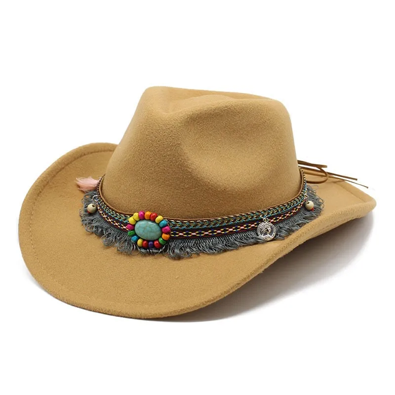 Unisex Western Polyester Solid Color Braided Belt Cowboy Jazz Cap