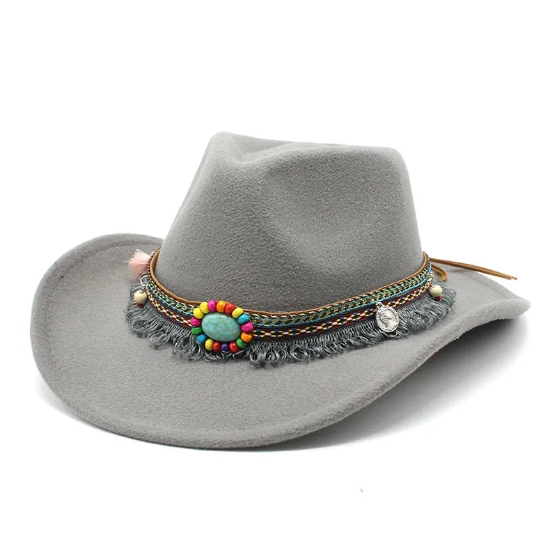 Unisex Western Polyester Solid Color Braided Belt Cowboy Jazz Cap