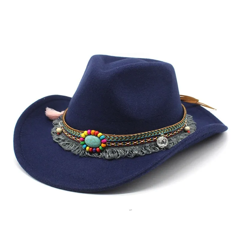 Unisex Western Polyester Solid Color Braided Belt Cowboy Jazz Cap