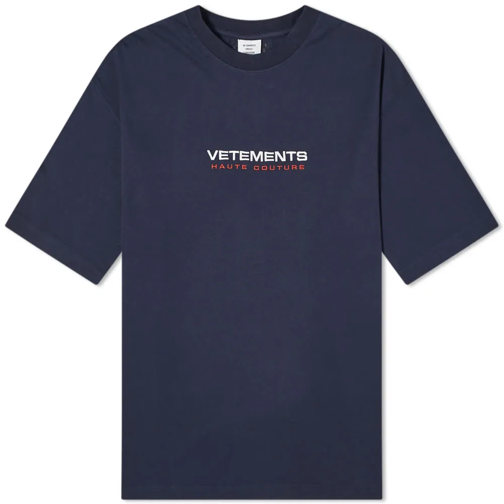 VETEMENTS Oversize Logo Haute Couture T-ShirtNavy