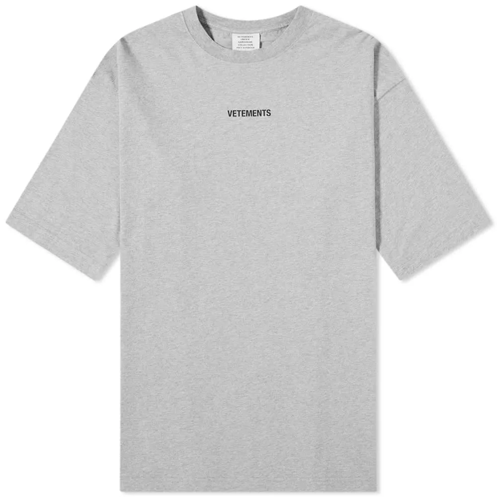 VETEMENTS Oversize Logo Patch T-ShirtGrey Melange