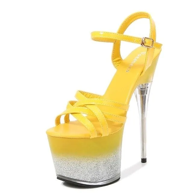 Waterproof Solid Patent Leather Women's Sandals Thin Heel Bling Platforms