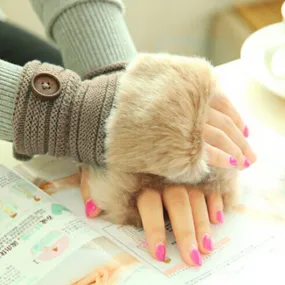 Winter Gloves Women Warm Faux Fur Fingerless Knitted Gloves Women Warm Waist Gloves Mitaine Hiver Fille#A11 SM6