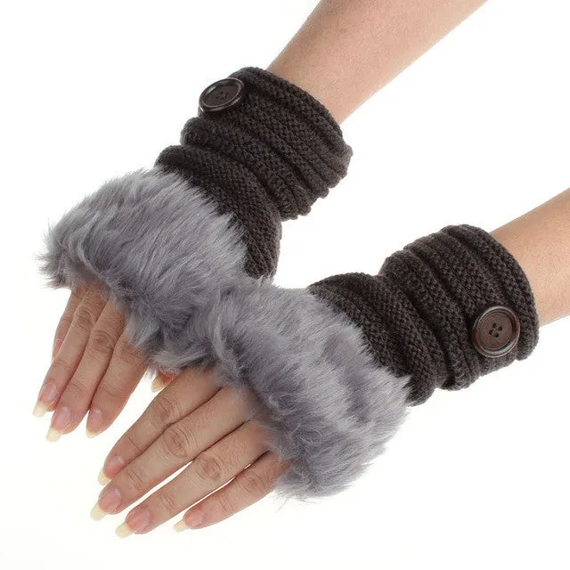 Winter Gloves Women Warm Faux Fur Fingerless Knitted Gloves Women Warm Waist Gloves Mitaine Hiver Fille#A11 SM6