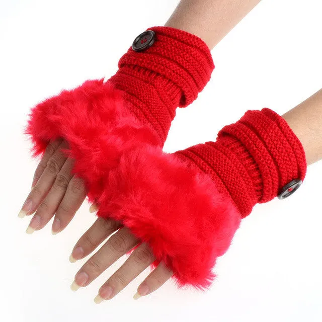 Winter Gloves Women Warm Faux Fur Fingerless Knitted Gloves Women Warm Waist Gloves Mitaine Hiver Fille#A11 SM6