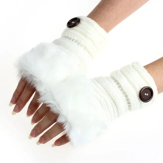 Winter Gloves Women Warm Faux Fur Fingerless Knitted Gloves Women Warm Waist Gloves Mitaine Hiver Fille#A11 SM6